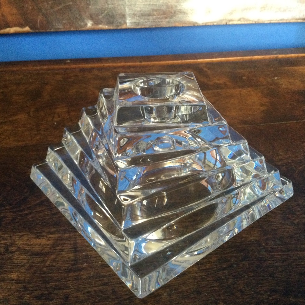 JG Durand Crystal Candle Holder Made In France 4" sq. 6 Layers